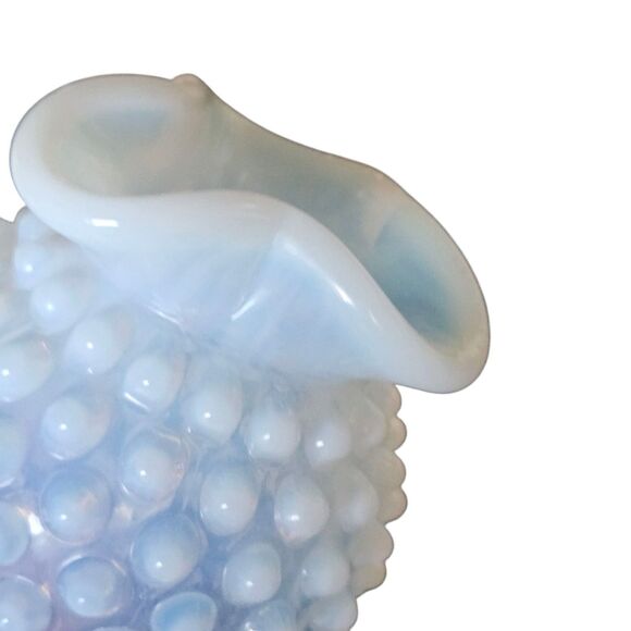 Vintage Fenton Bud Vase 3.75 Inch White Opalescent Ruffle Edge Hobnail - Picture 3 of 7